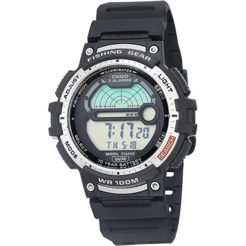 Fishing Timer Quartz Watch With Resin Strap, Black, 24.1 (Model: Ws-1200h-1avcf)